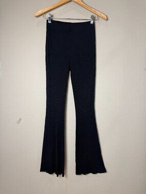 H&M Ribbed Flare Bootleg Pull On Pants Trousers Size Small Black